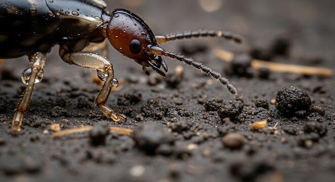 Detailed Macro View of an Earwig Insect in Soil
