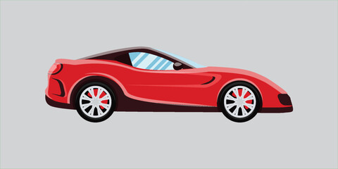 Obraz premium Side view of a sleek red supercar vector illustration, showcasing a high-performance luxury sports car profile. Flat design on gray background.