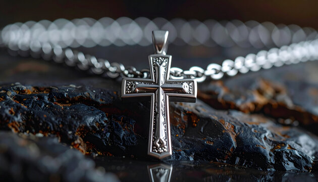 Elegant Metallic Cross Pendant with Chain Detail