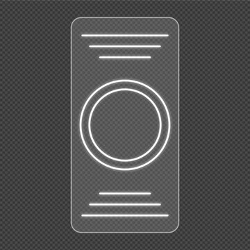 Futuristic neon double circle radar element on transparent glassmorphism card