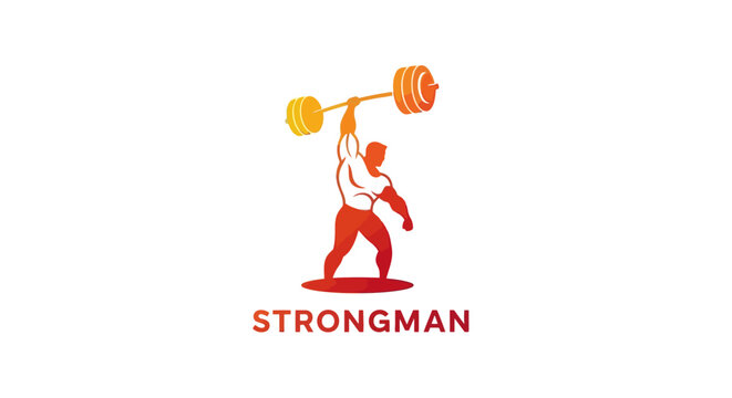 Strongman Athlete Lifting Heavy Barbell Overhead in Fitness Logo.