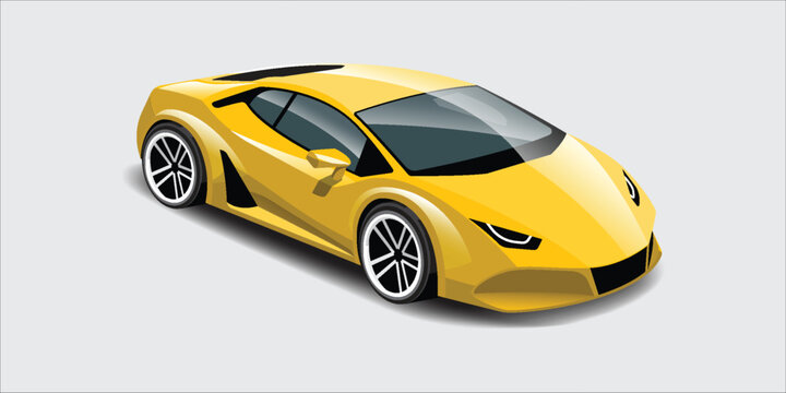 High-performance yellow sports car vector illustration. Sleek modern supercar design with aerodynamic curves isolated on a light gray background.