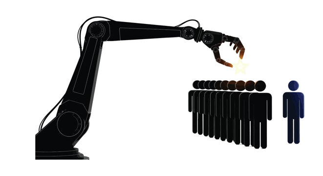 Robotic arm selecting a star for a person from a group