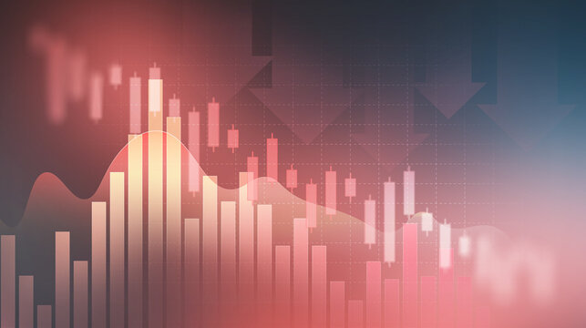 Financial Downward Trend: A stark representation of a market downturn, with descending bars and a somber color palette symbolizing economic decline and the impact on the financial landscape.