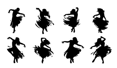 Graceful dancing woman silhouettes set for art and performance © MdSabbir