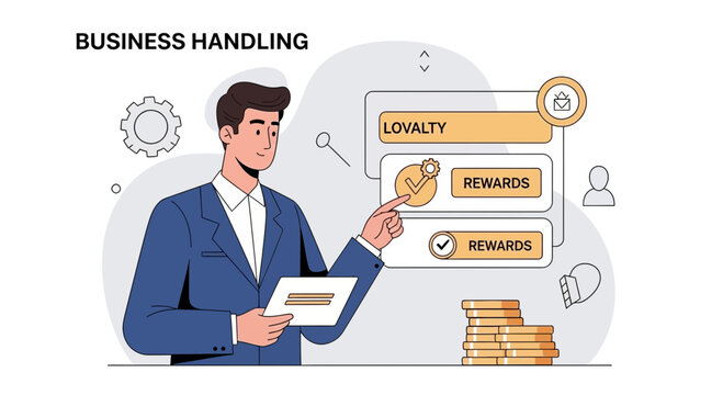 Man Interacting with Loyalty Rewards System, Business Growth Concept