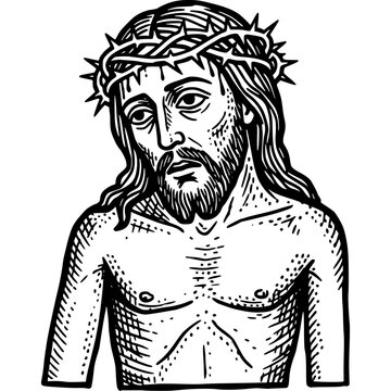 Christ's Illustration: An illustration depicting a detailed depiction of the figure wearing a crown of thorns, a symbol of suffering and sacrifice. A powerful portrayal, rich with symbolic meaning.