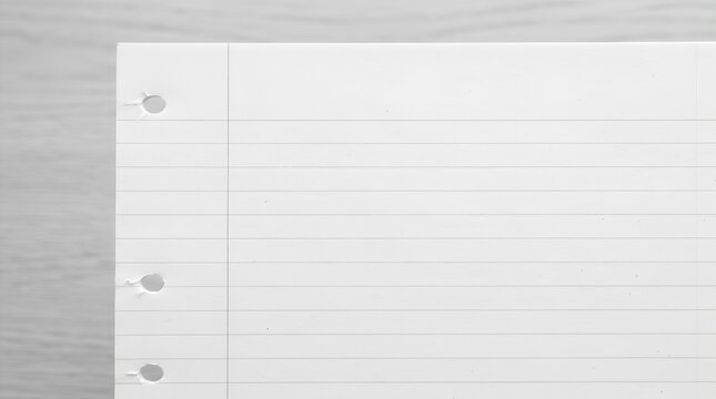 A single sheet of white lined notebook paper with three binder holes on the left side edge