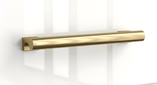Modern golden metal handle for kitchen cabinet drawer or furniture door in a luxury home