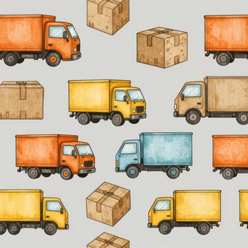 Pattern of Delivery Truck and Shipping Box Illustration
