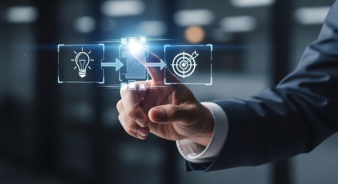 Businessman interacting with virtual interface in office