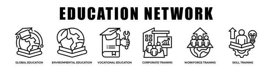 Naklejka premium Education Network web banner icon illustration concept