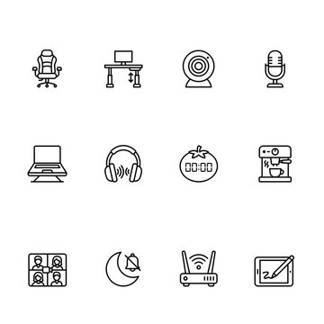 12 Remote Work and Modern Home Office Minimalist Bold Line Icons