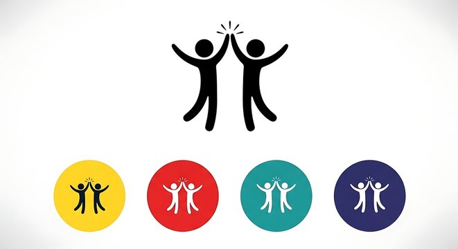 Two figures high five icon with colored circles achievement