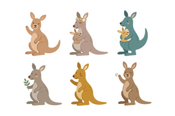 Sweet Kangaroo and Joey Illustrations in Flat Scandinavian Vector Style © Hellotatary