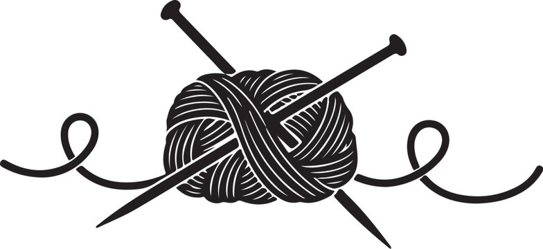 Black yarn ball with two knitting needles ball of yarn