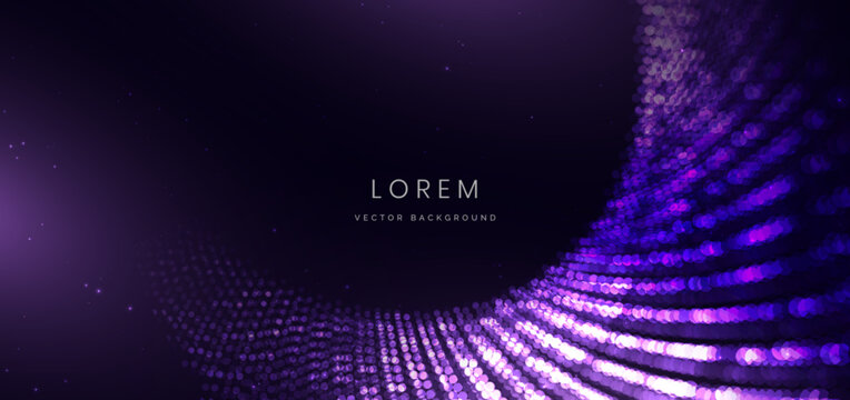 Modern abstract background featuring flowing waves made of glowing purple dots.