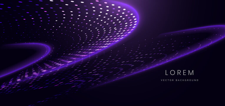 Abstract purple dotted wave background featuring flowing curves, glowing particles.