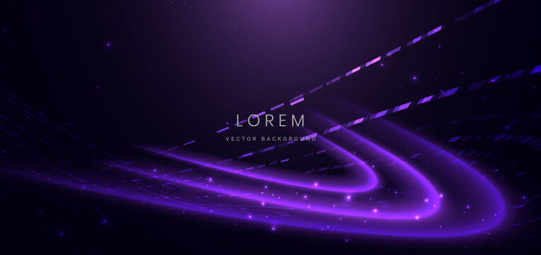 Abstract purple dotted wave background featuring flowing curves, glowing particles.