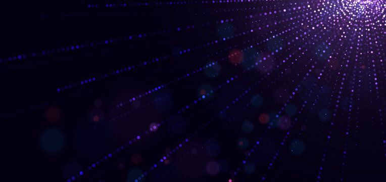 Modern abstract background featuring flowing waves made of glowing purple dots.