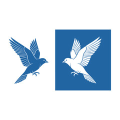 Naklejka premium Two white and blue doves in flight on white and blue background