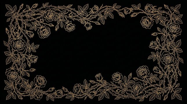 黒背景に金線で描く薔薇の蔓フレームアニメーション