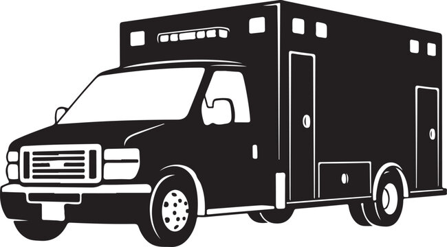 Black ambulance truck with white outline vehicle emergency