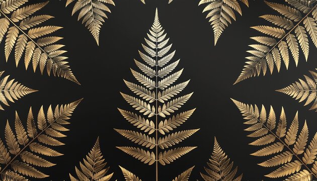 黒背景に金線で描くシダ左右対称ボタニカルアニメーション