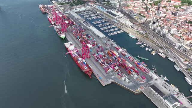 Experience a vibrant cargo port filled with colorful shipping containers and busy container ships. Watch as maritime logistics drive global trade and ensure timely delivery of goods.