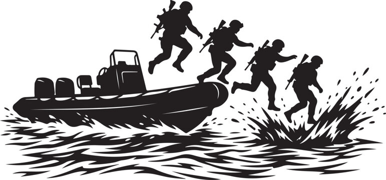 Military, Special Forces, Black and White, Vector Illustration, Naval, Commando, Tactical, Operations, Silhouette