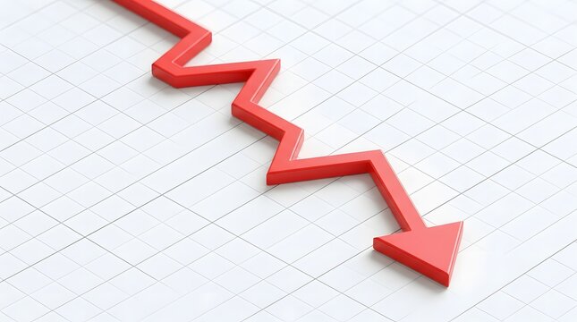 Declining trend arrow on grid background financial loss concept