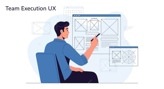 UI UX designer creating wireframes and layouts for web or app development.