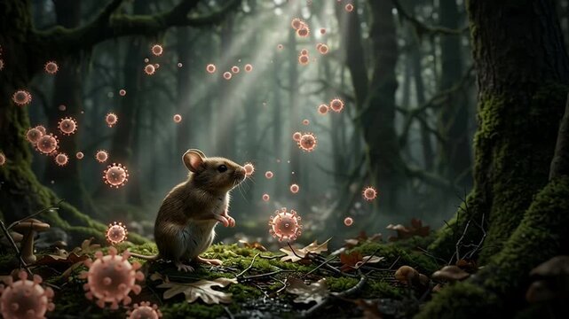 Cinematic animation of rodent carrier spreading hantavirus in forest