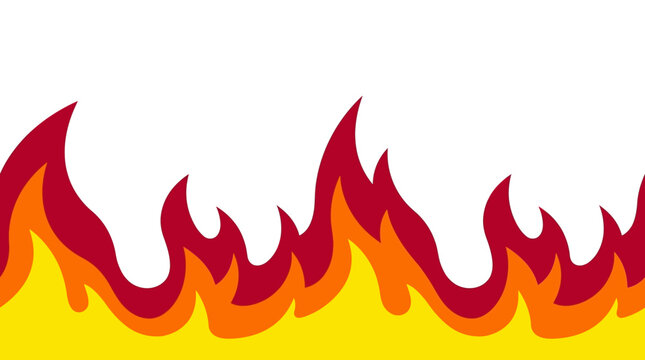 Dynamic illustration of brightly colored flames dancing upwards, symbolizing heat, energy, and danger
