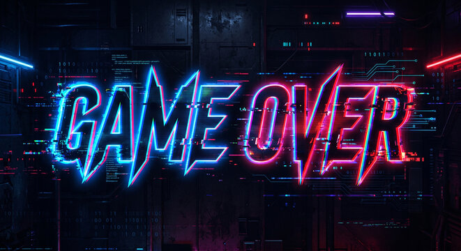 Futuristic Neon Game Over Glitch Background for Esports
