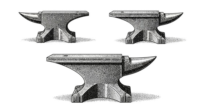 Blacksmith's Tools A Trio of Anvils in a Realistic Illustration