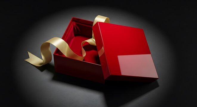 Open Red Gift Box with Gold Ribbon
