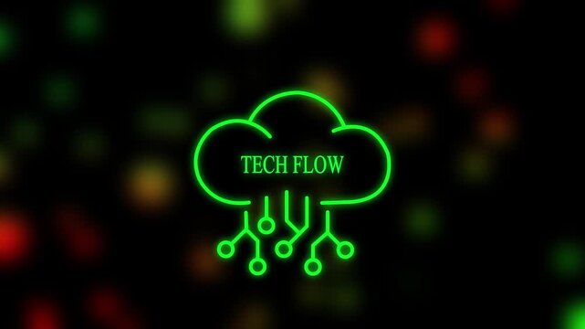 tech flow cloud computing sustainable technology concept animation background green energy digital transformation and eco innovation 4k motion graphic