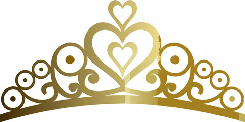 Golden tiara illustration with heart details and transparent background © gita