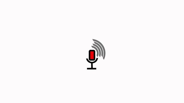 White color radio wave and voice recording podcast mic microphone button icon animation. Audio microphone icon animation.