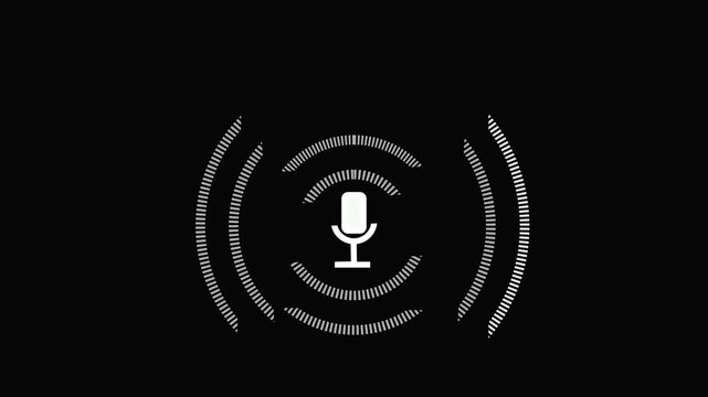 White color radio wave and voice recording podcast mic microphone button icon animation. Audio microphone icon animation.HD Video,