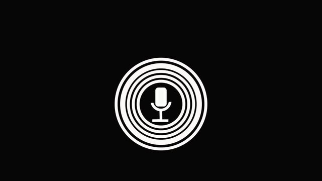 White color radio wave and voice recording podcast mic microphone button icon animation. Audio microphone icon animation.4k Video,