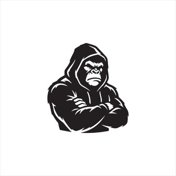 Gorilla wearing a hoodie with arms crossed looking angry  illustration