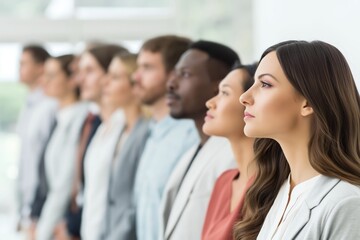 Fototapeta premium Diverse professionals standing in line looking forward