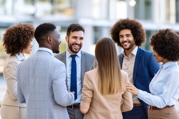 Obraz premium Colleagues socializing in outdoor business setting