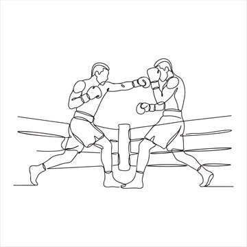 Two boxers fighting in a ring with ropes  action sport scene