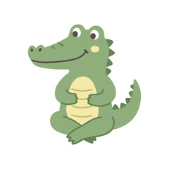 Fototapeta premium Cute Sitting Crocodile Character in Zen Pose for Nursery Decoration