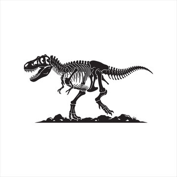 Tyrannosaurus Rex skeleton standing on rocks and grass  dinosaur fossil illustration