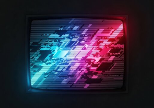 Heavy analog screen interference showing a corrupted geometric pattern with intense scan lines and deep digital noise texture, vintage, geometric, obsolete