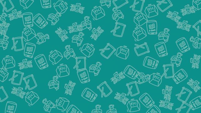Repeating white outlined objects on teal background, versatile for patterns, backgrounds, textures, digital designs, and minimalistic graphics projects.